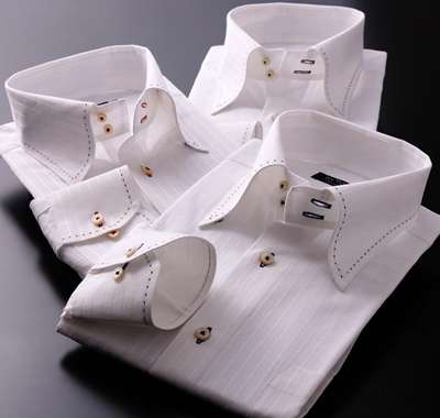 カラーステッチドゥエボットーニスナップダウンシャツ【ハンドステッチ】３枚セットホワイト（ワインレッド・ネイビー・チャコールグレーステッチ）【ＧｉｏｒｎｏジョルノＡＴｙｐｅ】Ｍ