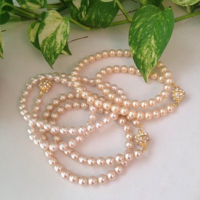 <イエロータイプ>4wayパールネックレス3本セット【8mm】ハンドメイド【消費税・送料込】ギフト プレゼント お誕生日