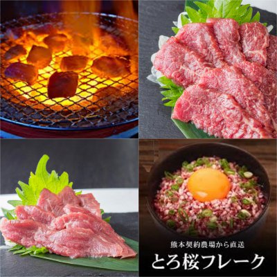 送料無料！まんぷくボリューム馬焼肉セット | 桜トロフレークを乗せたご飯と焼馬肉でお召し上がり下さい